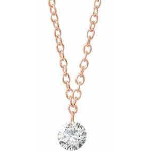 14K Rose 1/6 CT Drilled Natural Diamond Solitaire 16-18" Necklace