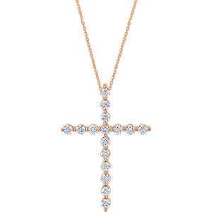 14K Rose 1/5 CTW Diamond Cross 18" Necklace - Siddiqui Jewelers