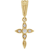 14K Yellow .03 CTW Diamond Petite Vintage-Inspired Cross Pendant - Siddiqui Jewelers