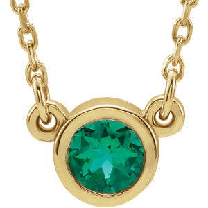 14K Yellow 4 mm Round Emerald Bezel-Set Solitaire 16" Necklace - Siddiqui Jewelers
