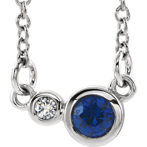 14K White Blue Sapphire & .02 CTW Diamond 16" Necklace - Siddiqui Jewelers