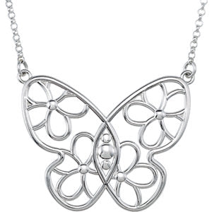 Sterling Silver Butterfly & Floral-Inspired 15.5" Necklace - Siddiqui Jewelers