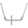 14K White Aquamarine Sideways Cross 16-18" Necklace - Siddiqui Jewelers