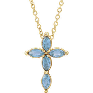 14K Yellow Aquamarine Cross Necklace - Siddiqui Jewelers