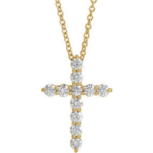 14K Yellow 17.8x12.9 mm 3/8 CTW Diamond Cross 16-18" Necklace - Siddiqui Jewelers