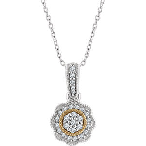 14K White & Yellow 1/6 CTW Diamond Halo-Style 16-18" Necklace - Siddiqui Jewelers