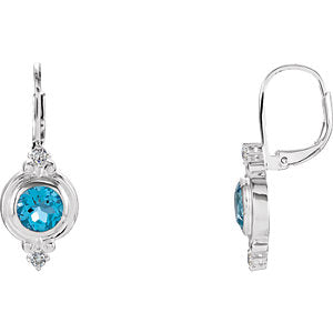 Sterling Silver Swiss Blue Topaz & Cubic Zirconia Leverback Earrings - Siddiqui Jewelers