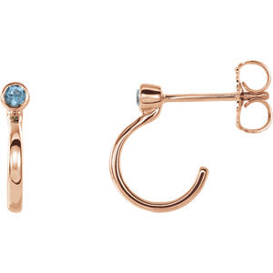 14K Rose 2 mm Round Blue Zircon Bezel-Set J-Hoop Earrings - Siddiqui Jewelers