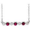 14K White Chatham® Created Ruby & .08 CTW Diamond Bezel-Set Bar 16-18" Necklace - Siddiqui Jewelers