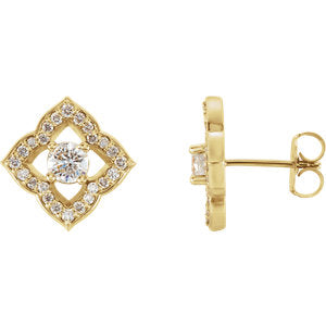 14K Yellow 3/4 CTW Diamond Halo-Style Clover Earrings - Siddiqui Jewelers