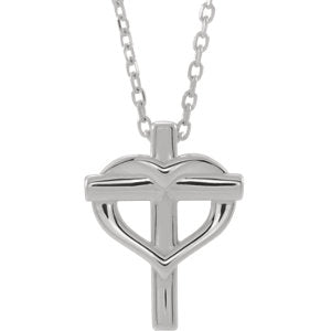 Sterling Silver Youth Cross with Heart 15" Necklace - Siddiqui Jewelers