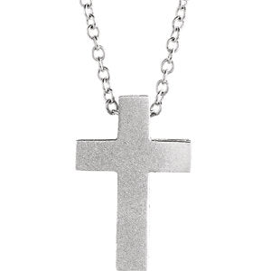 14K White 13.5x9 mm Scroll Cross 16-18" Necklace - Siddiqui Jewelers