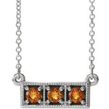 14K White Citrine Three-Stone Granulated Bar 16-18" Necklace - Siddiqui Jewelers