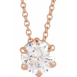 14K Rose 3/4 CT Natural Diamond Solitaire 16-18" Necklace Siddiqui Jewelers