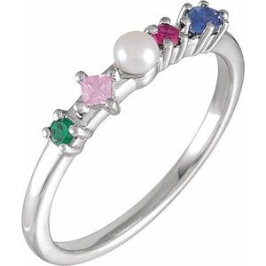 14K White Cultured White Freshwater Pearl & Natural Multi-Gemstone Ring Siddiqui Jewelers