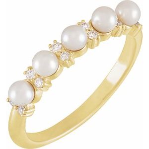 14K Yellow Cultured White Seed Pearl & 1/10 CTW Natural Diamond Anniversary Band Siddiqui Jewelers