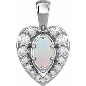 Sterling Silver Natural White Opal & 1/8 CTW Natural Diamond Pendant Siddiqui Jewelers