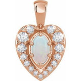 14K Rose Natural White Opal & 1/8 CTW Natural Diamond Pendant Siddiqui Jewelers