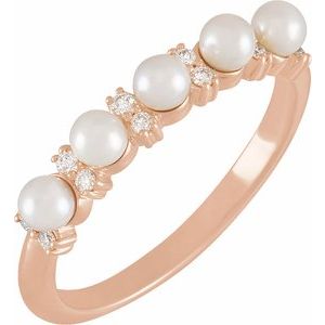 14K Rose Cultured White Seed Pearl & 1/10 CTW Natural Diamond Anniversary Band Siddiqui Jewelers