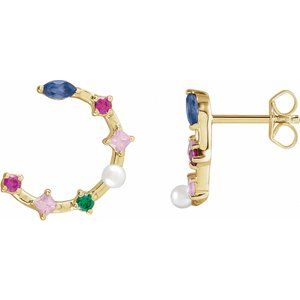 14K Yellow Cultured Freshwater Pearl & Natural Multi-Gemstone Earrings Siddiqui Jewelers