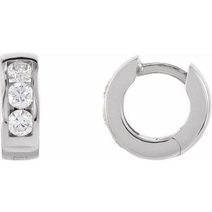 14K White 5/8 CTW Natural Diamond 14 mm Hinged Hoop Earrings Siddiqui Jewelers