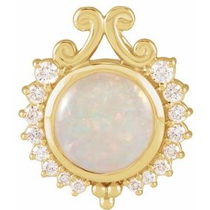 14K Yellow Natural White Opal & 1/6 CTW Natural Diamond Pendant Siddiqui Jewelers