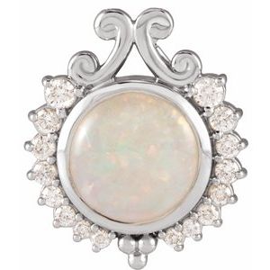 14K White Natural White Opal & 1/6 CTW Natural Diamond Pendant Siddiqui Jewelers