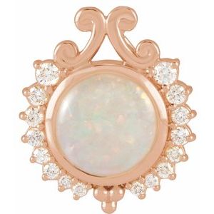 14K Rose Natural White Opal & 1/6 CTW Natural Diamond Pendant Siddiqui Jewelers
