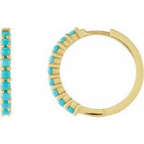 14K Yellow Natural Turquoise 20 mm Huggie Hoop Earrings Siddiqui Jewelers