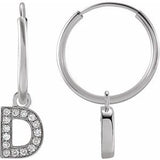 14K White .05 CTW Natural Diamond Single Initial D Hoop Earring Siddiqui Jewelers