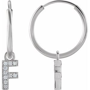 14K White .04 CTW Natural Diamond Single Initial F Hoop Earring Siddiqui Jewelers
