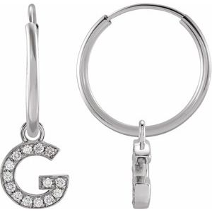 14K White .05 CTW Natural Diamond Single Initial G Hoop Earring Siddiqui Jewelers