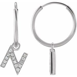 14K White .05 CTW Natural Diamond Single Initial N Hoop Earring Siddiqui Jewelers