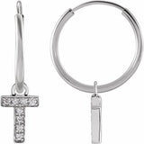 14K White .03 CTW Natural Diamond Single Initial T Hoop Earring Siddiqui Jewelers