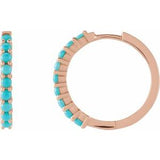 14K Rose Natural Turquoise 20 mm Huggie Hoop Earrings Siddiqui Jewelers