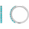 14K White Natural Turquoise 20 mm Huggie Hoop Earrings Siddiqui Jewelers