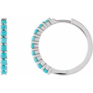 14K White Natural Turquoise 20 mm Huggie Hoop Earrings Siddiqui Jewelers