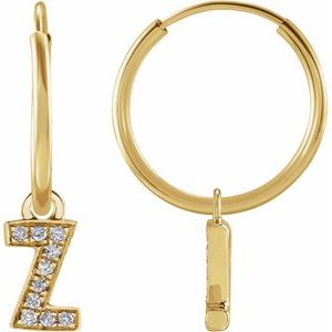14K Yellow .03 CTW Natural Diamond Single Initial Z Hoop Earring Siddiqui Jewelers
