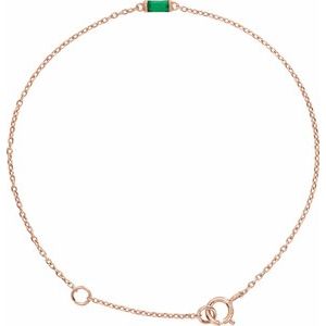 14K Rose Straight Baguette Natural Emerald 6 1/2-7 1/2" Bracelet Siddiqui Jewelers