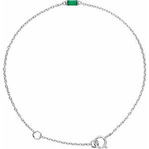 Sterling Silver Straight Baguette Natural Emerald 6 1/2-7 1/2" Bracelet Siddiqui Jewelers