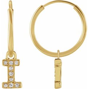 14K Yellow .03 CTW Natural Diamond Single Initial I Hoop Earring Siddiqui Jewelers