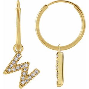 14K Yellow .06 CTW Natural Diamond Single Initial W Hoop Earring Siddiqui Jewelers