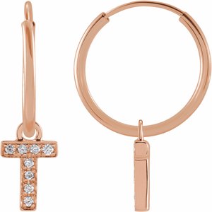 14K Rose .03 CTW Natural Diamond Single Initial T Hoop Earring Siddiqui Jewelers