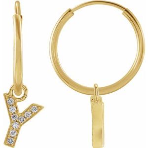14K Yellow .03 CTW Natural Diamond Single Initial Y Hoop Earring Siddiqui Jewelers