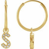 14K Yellow .05 CTW Natural Diamond Single Initial S Hoop Earring Siddiqui Jewelers