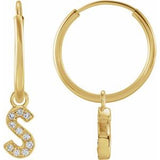 14K Yellow .05 CTW Natural Diamond Single Initial S Hoop Earring Siddiqui Jewelers
