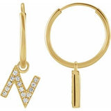 14K Yellow .05 CTW Natural Diamond Single Initial N Hoop Earring Siddiqui Jewelers