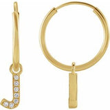 14K Yellow .025 CTW Natural Diamond Single Initial J Hoop Earring Siddiqui Jewelers