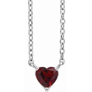 Sterling Silver Natural Mozambique Garnet Heart 16-18" Necklace  Siddiqui Jewelers