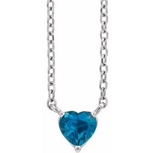 Platinum Natural London Blue Topaz Heart 16-18" Necklace  Siddiqui Jewelers